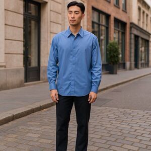 Shield-X Flex SIZE 3XL Slim Fit Button Down Dress Shirt Blue Mens Italian Design